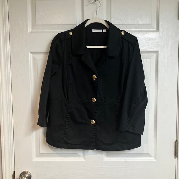 Susan Graver Military Gold Button Front Blazer Crop Jacket Black XL - Picture 1 of 8
